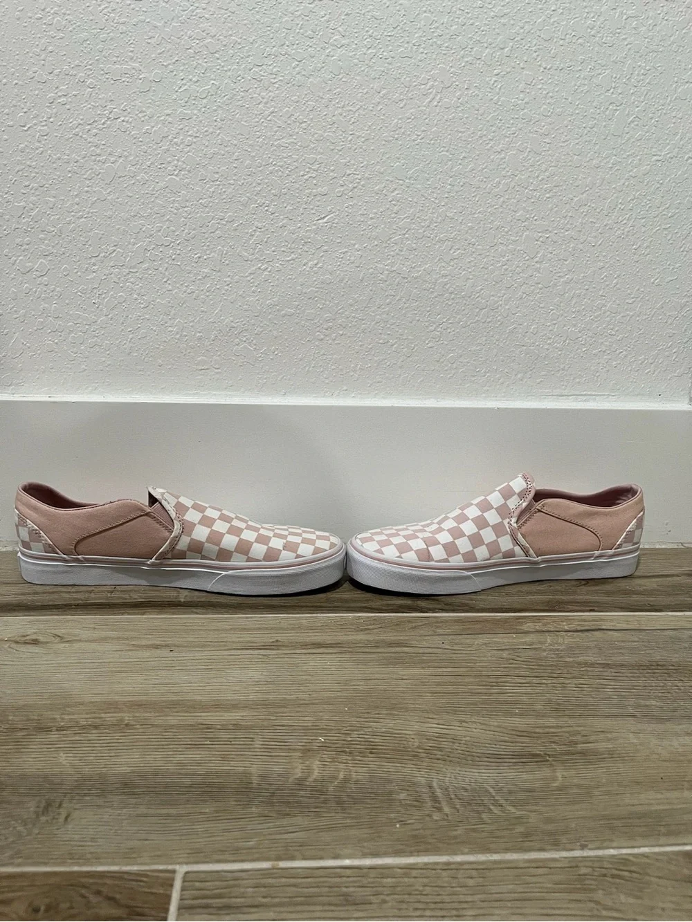 Vans Pink and White Checkerboard Slip-On Sneakers